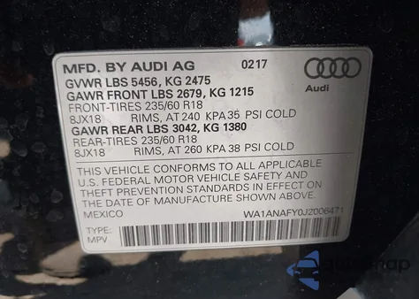 2018 Audi Q5 2.0T Premium/2.0T Tech Premium from USA, damaged, VIN WA1ANAFY0J2006471